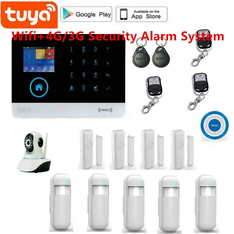 

Wireless Home WIFI 4G Security Alarm System Kit tuyaAPP Control With Auto Dial Motion Detector Sensor Burglar Alarm System