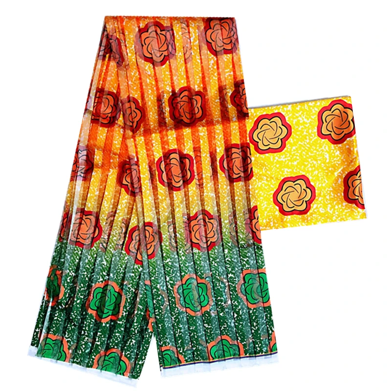 Новая африканская Ткань шелковая органза с шифоновой блузкой цифровой принт, атлас шелковая ткань для платья африканская восковая ткань стиль - Цвет: as picture