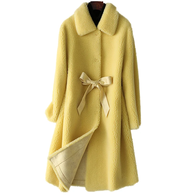 

High quality Parker fur women's 2019 new autumn winter POLO collar sheep shearing jacket ladies fashion medium long wool coats