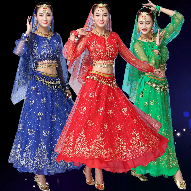

Bollywood Dress Costume Women Indian Dance Set Belly Dance Sari Clothing Belly Dance Performance Clothes Chiffon Dance Set New