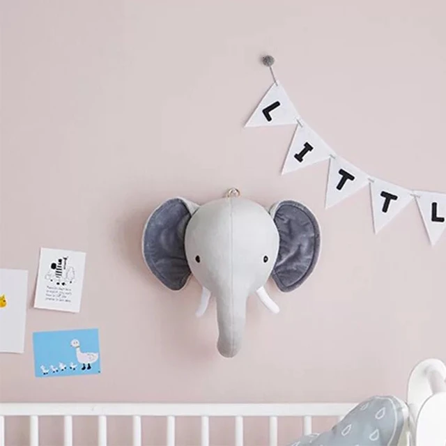 Plush Animal Heads Elephant Unicorn Wall Decor For Children Baby Girl Christmas Birthday Stuffed Toys Nursery Room Decoration 2