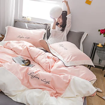 

Cotton Cotton Denim Ice Silk European-Style Silky Bed Sheet Quilt Cover Northern European-Style Summer Cool Beddings
