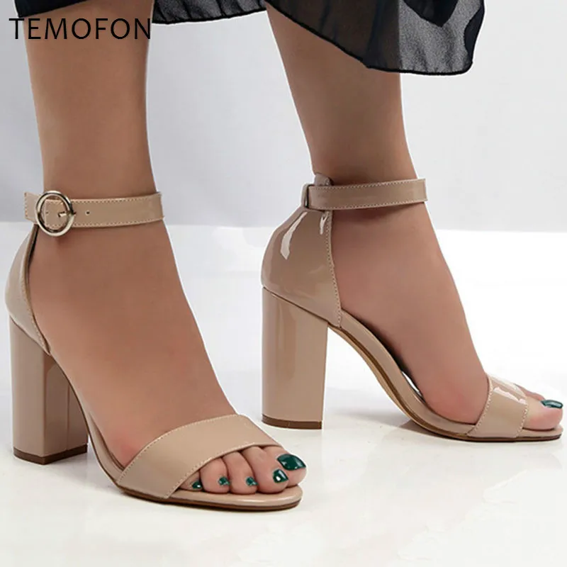 TEMOFON-zapatos abiertos de tacón alto para mujer, tacones de piel de  serpiente, zapatos de salón de tacón grueso, sexy, fiesta, boda, HVT727 -  AliExpress Calzado