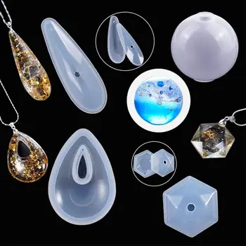 

Water drop round oval puzzle perforated crystal epoxy bracelet pendant jewelry mold combination with drill 229 sets