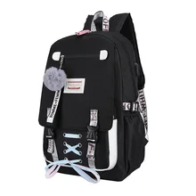 Różowy plecak płócienny kobiety szkolne torby dla nastoletnich dziewcząt styl Preppy o dużej pojemności plecak USB plecak młodzieżowy Bagpack 2020 tanie tanio MOONBIFFY CN (pochodzenie) NYLON Zipper hasp Backpack Stałe WH4985 Damsko-męskie plecaki do szkoły