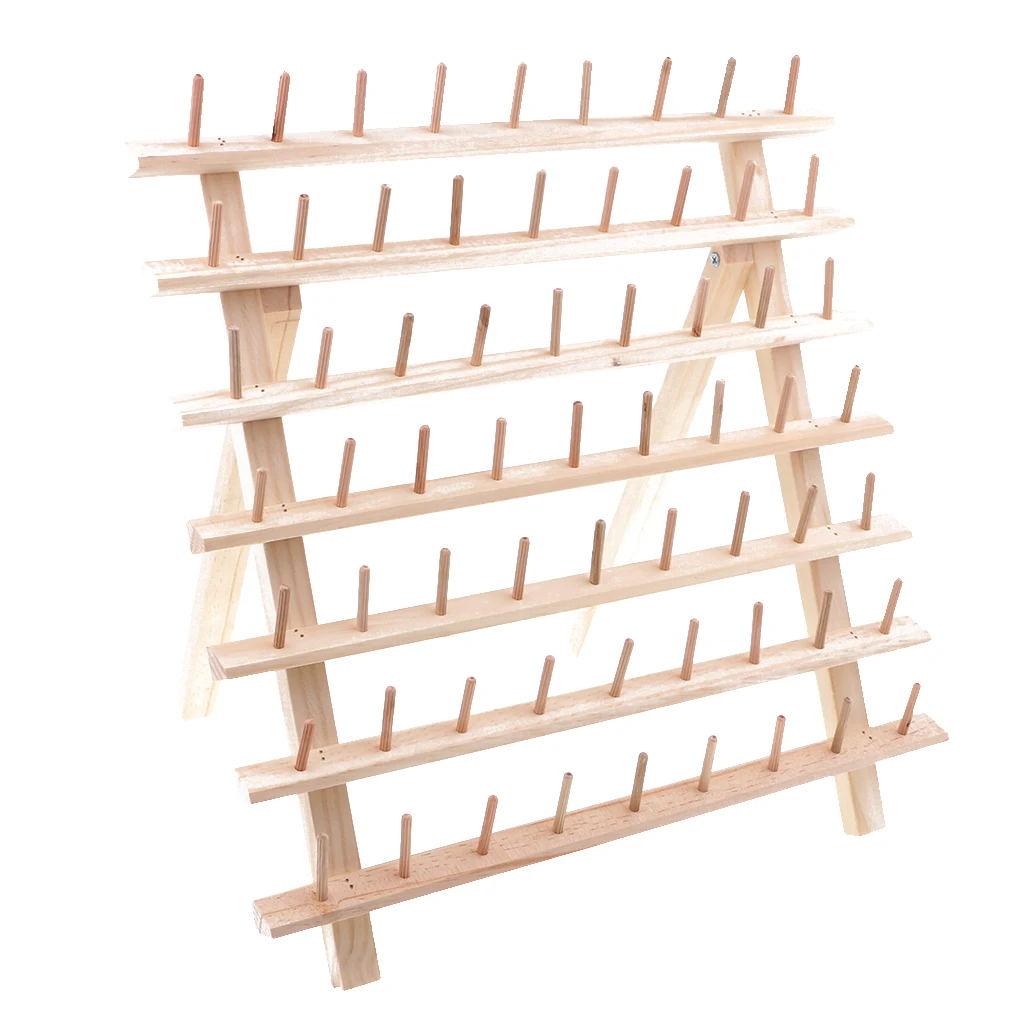 63-Spool Thread Rack, Wooden Thread Holder Sewing Organizer for Sewing, Quilting, Embroidery, Hair-braiding