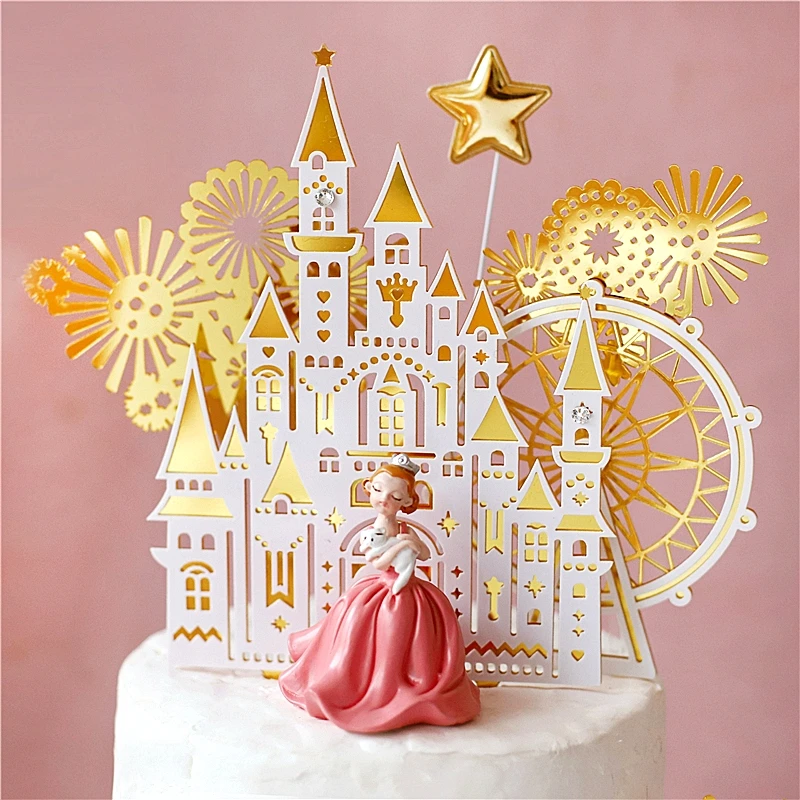Royal Crown Pink Castle Princess Girl Baby S Happy Birthday Cake Topper Kid Party Supplies Cake Deorating Pink Love Gifts Cake Decorating Supplies Aliexpress