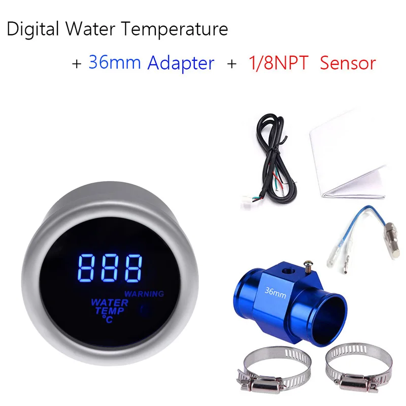 52 мм Автомобильный датчик температуры воды синий светодиодный цифровой термометр для мотоцикла Датчик температуры воды Соединительный датчик трубы адаптер 1/8NPT - Цвет: 36mm Adapter