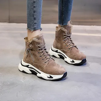 

2020 Warm Fur Snow Boots for Women Pig Leather Winter Boots Comfortable Fashion Platform Ankle Boots Ladies Chunky Sneakers