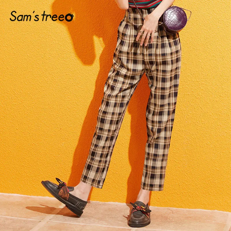 

Samstree High Waist Straight Casual Paid Cargo Pants Women 2019 Autumn Korean Fashion New Streetwear Female Trousers