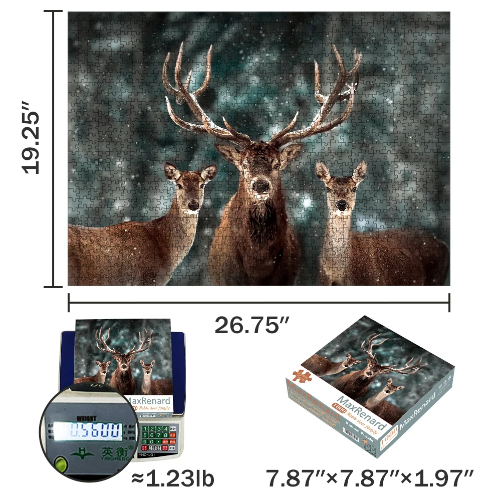 MaxRenard Puzzle 1000 Pieces Adult Puzzle Jigsaw 50*70cm Noble Deer Family Assembling Animal Photos Puzzles Toys for Adults