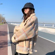 Jaqueta de lã de corvino acolchoada feminina, jaqueta folgada e curta de algodão coreana para inverno 2021