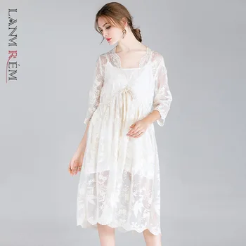 

LANMREM can ship women's clothes 2020 spring summer new sexy Dresses famale Temperament V collar Fairy Lace Dress Twinset YH809