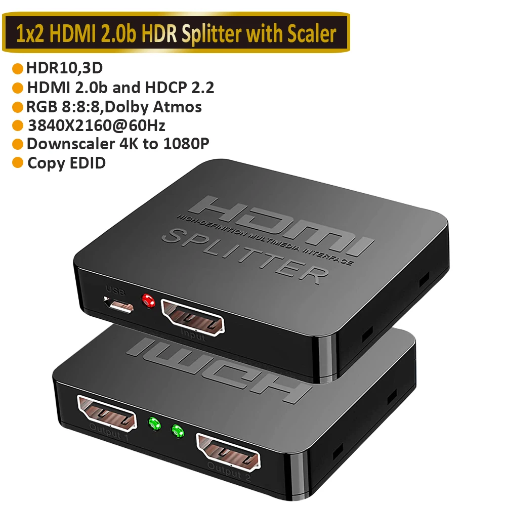 4K@60Hz HDMI Splitter 1 in 2 Out Adapter 1 Duplicate to 2 HDMI Displays  with Scalar High Speed HDMI Cable Support HDCP 2.2 - AliExpress