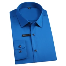 Мужской Обычный длинный рукав, эластичная рубашка, простая в уходе, формальная деловая Рабочая одежда из бамбукового волокна, однотонные рубашки