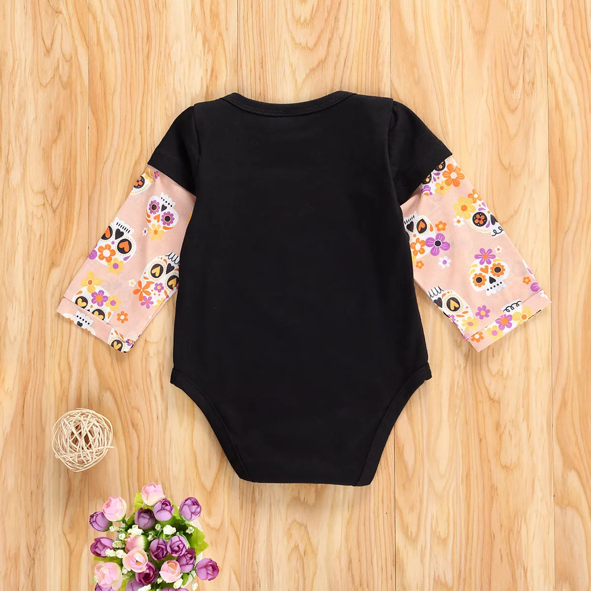 3-18M Halloween Costumes Newborn Infant Baby Boys Cartoon Letters Print Long Floral Sleeve Button Covered Rompers Outfits New
