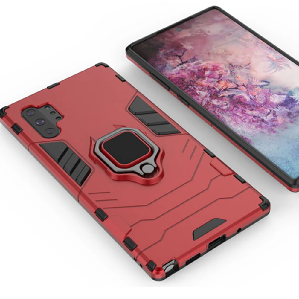Для samsung Galaxy Note 10+ Чехол Броня PC чехол палец кольцо держатель Телефон чехол для samsung Note10 Plus чехол противоударный бампер - Цвет: Красный