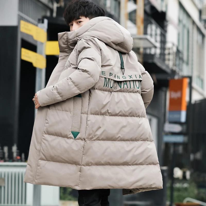 UYUK2109 Winter New Style Art Casual Fashion Hooded Printing Long Section Thickening Trend Street Men's Cotton Clothes