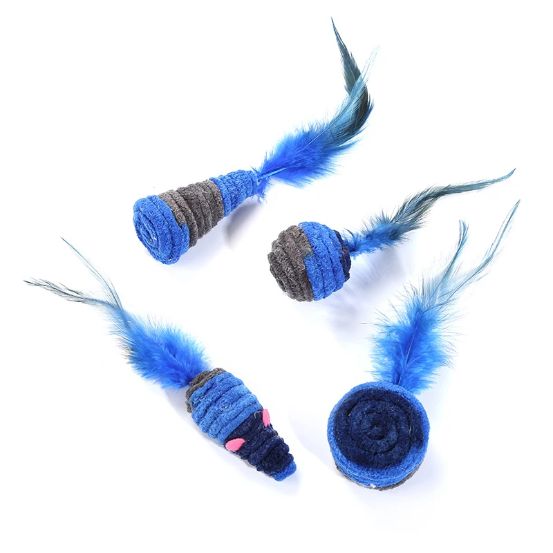 New Cat Self-excited Toy Dark Blue Series Feather Toy Home Anti-depression Plush Rope Winding