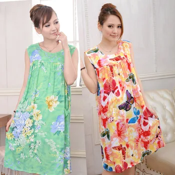 

Nightdress sleeveless cotton silk pajamas home clothes rayon fashionable young