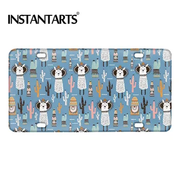 

INSTANTARTS Cute Alpaca Pattern Decorative Front License Plate for Women Fashion License Plate Cover Vehicle License Plate