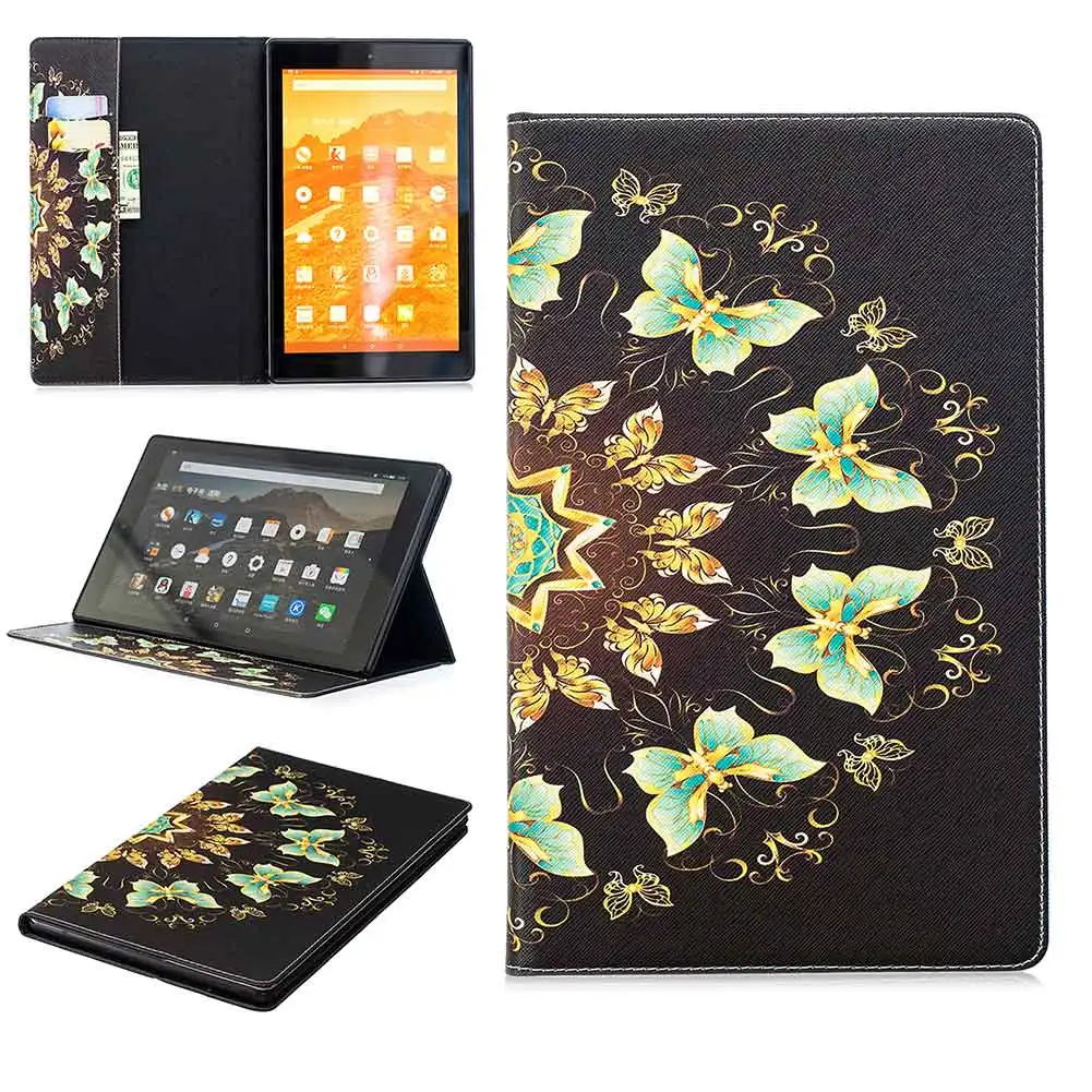 Чехол для Amazon Kindle Fire HD 10 с принтом из искусственной кожи, флип-чехол, умный чехол для Kindle Fire HD 10, чехол для планшета - Цвет: butterfly