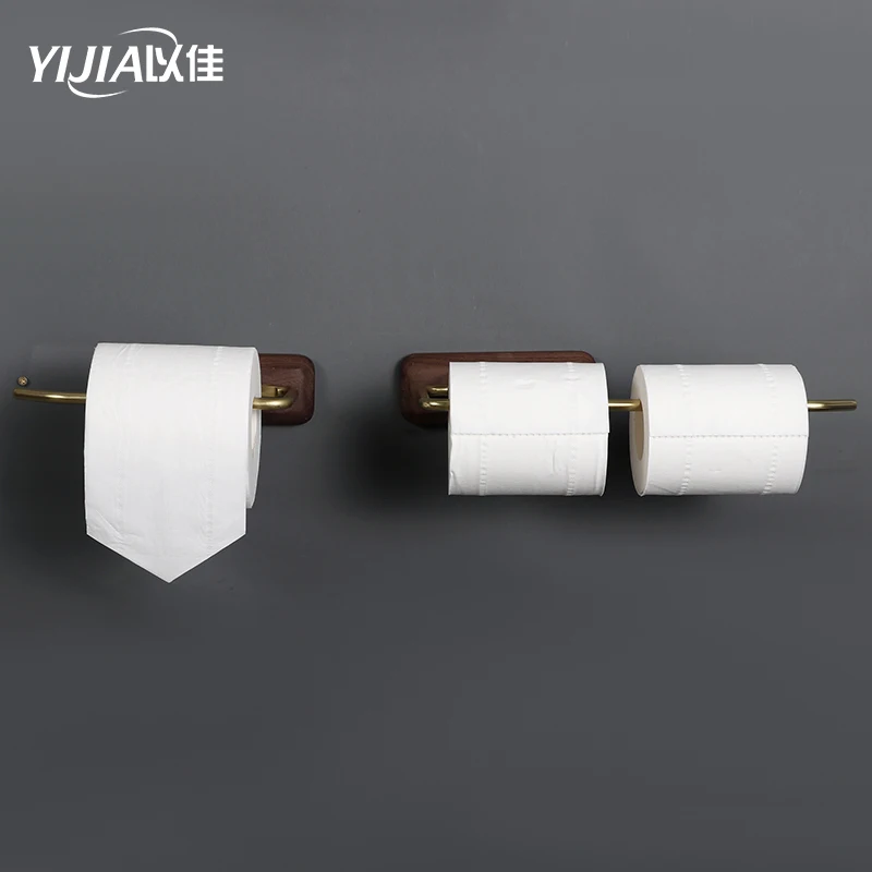 

Nordic bathroom black walnut brass paper towel rack creative extension kitchen roll paper holder free punch