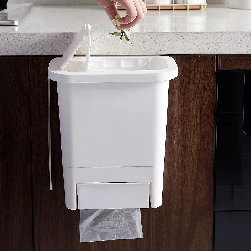 Us 3 74 25 Off Kitchen Cabinet Door Hanging Trash Can With Lid Wall Mounted Trash Cans Trash Can Trash Container Wj102431 On Aliexpress