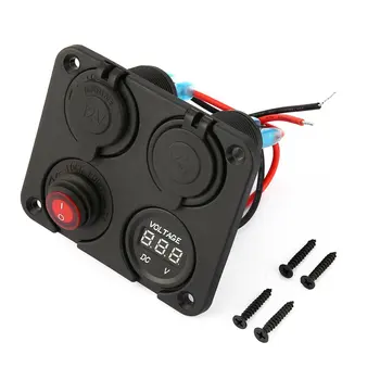 

Car Cigarette Lighter Socket Splitter Marine Car RV Truck 4 Hole Panel Dual USB Charger Voltmeter 12V Socket Switch