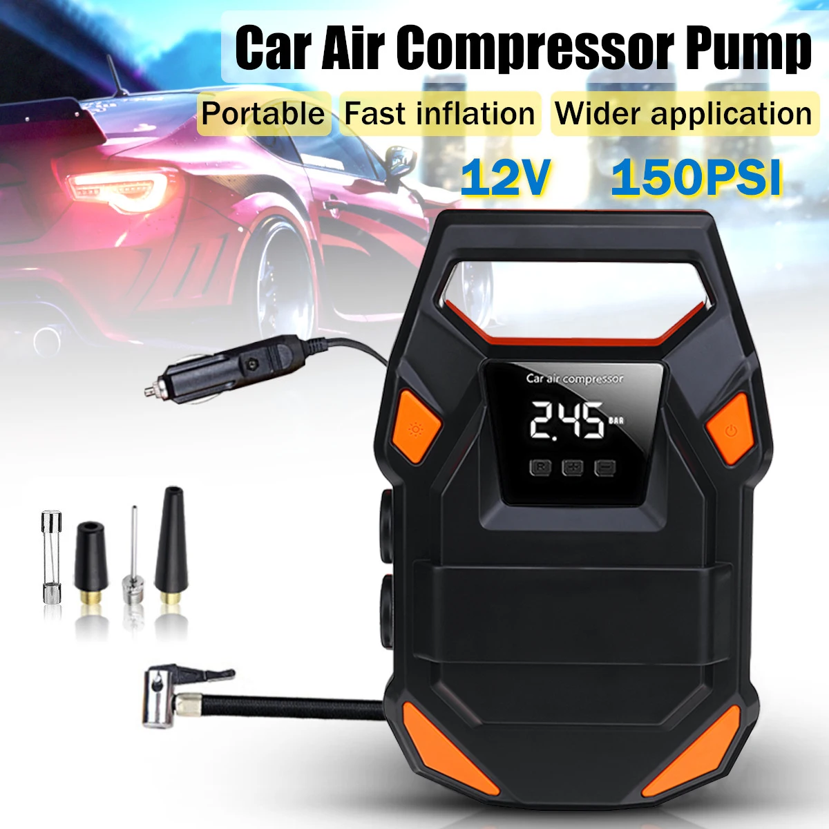 12V 150 PSI HF DC цифровая портативная мини шина для колеса автомобиля надувной насос