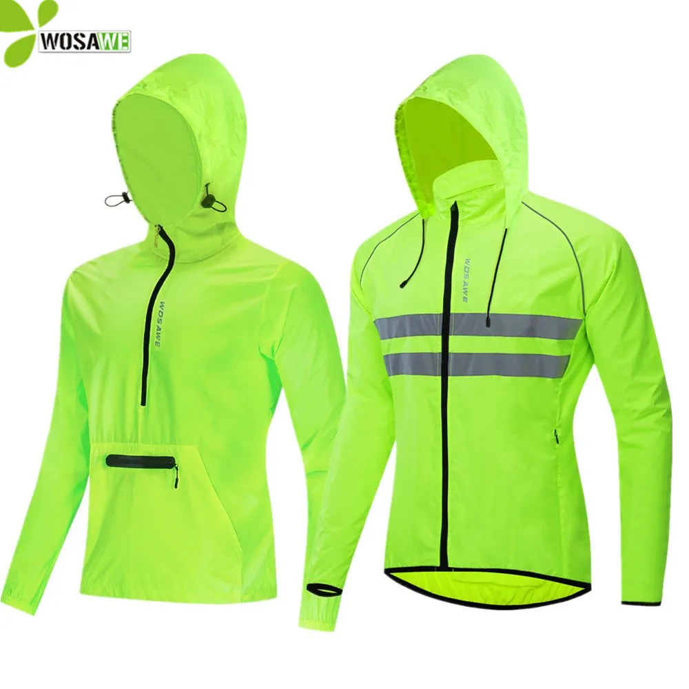 Veste Cyclisme Homme WOSAWE - Imperméable, Coupe-vent, Réfléchissante, Manches Longues Vert