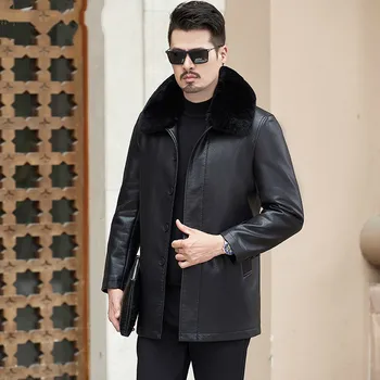 

Royal Leather Outerwear 8xl 6xl 5XL Men's Long Dark Black Leather Outerwear Fashion Sheepskin Outerwear
