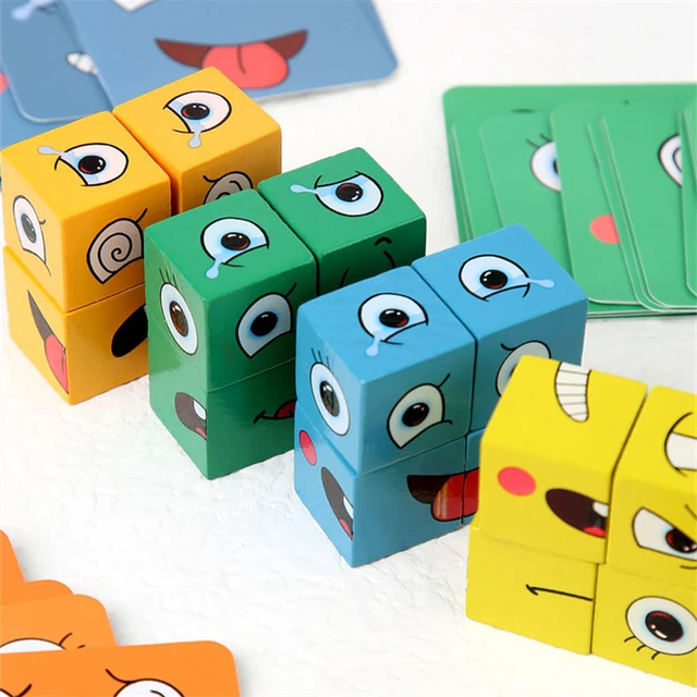 Montessori Kids Educational Toys Emotion Face Changing Blocks Expression Puzzles Child Cube Table Games Early Learning Education 4