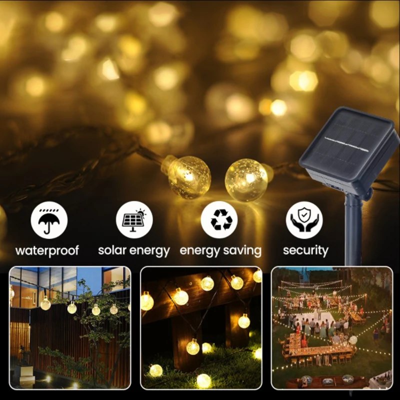 10mled Round Ball Solar Lamp String Villa Courtyard Warm Light Outdoor Decoration Waterproof Ball Lamp Inserted Into The Ground