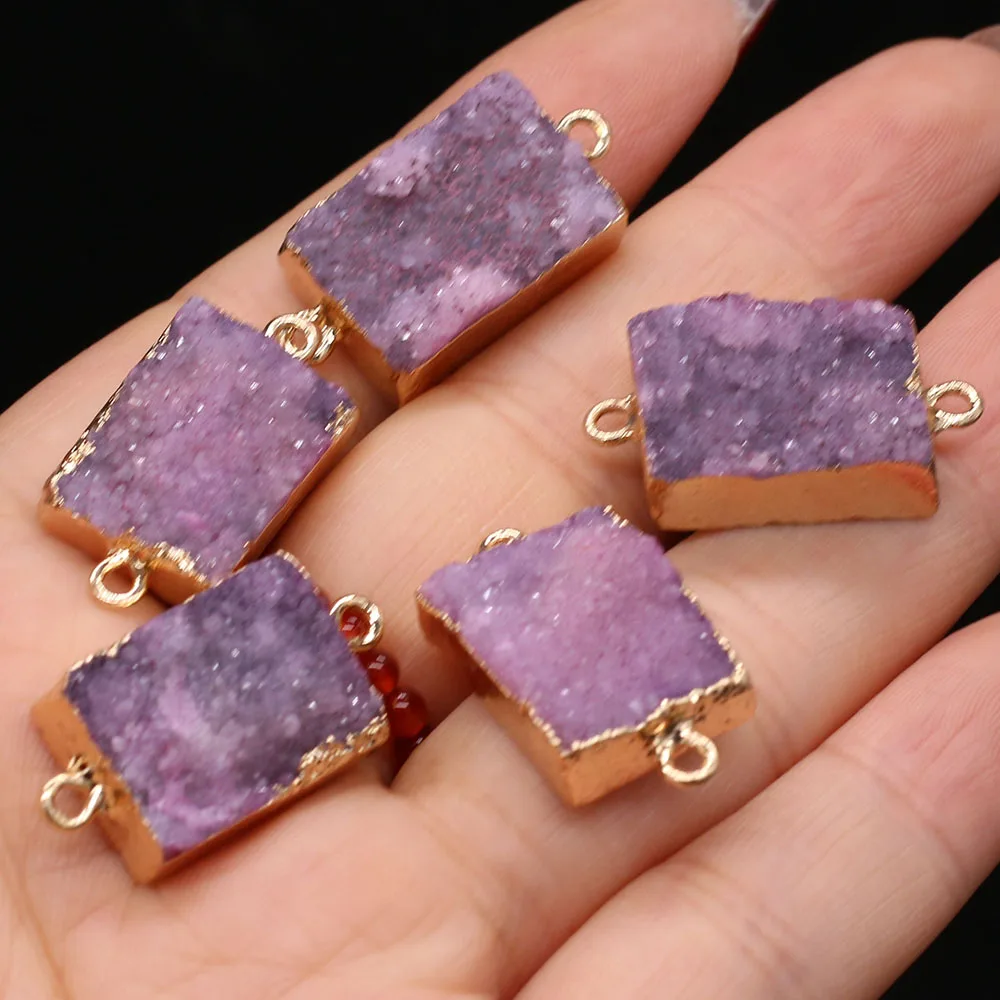 

Wholesale Natural Druzy Agates Pendants Double Hole Crystal Connectors for Jewelry Making Diy Bracelet Necklace Crafts