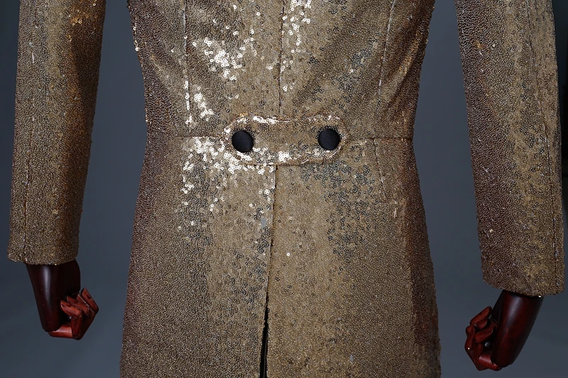 Vestidos Longos de Festa Casamento Sequin Long DJ Coat Blaser Alongado Gold Mens Tailcoat Costume Mens Gold Jacket