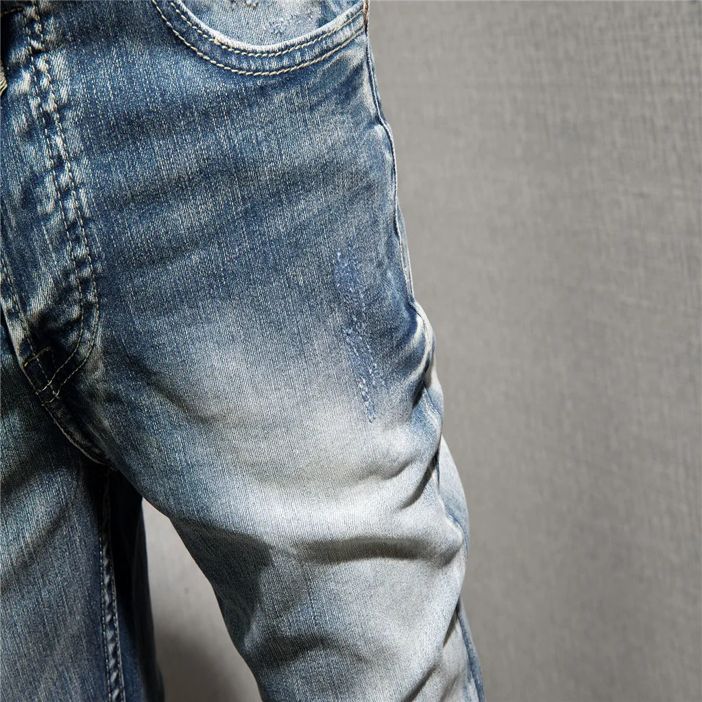 Джинсовые обтягивающие джинсы высокого качества с принтом для мужчин, тонкие эластичные джинсы, байкерские джинсы, осенне-зимняя уличная одежда в стиле хип-хоп