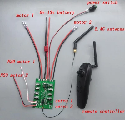 controller kit 2,4G 6CH гироскоп пульт дистанционного управления 12 в двойной двигатель дифференциальный передатчик приемник плата для RC Tug приманки лодки управления 600 м - Цвет: controller kit