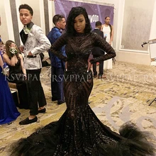 Длинные платья для выпускного вечера, сексуальные прозрачные платья с длинным рукавом и открытой спиной, черные вечерние платья с блестками и открытой спиной в африканском стиле