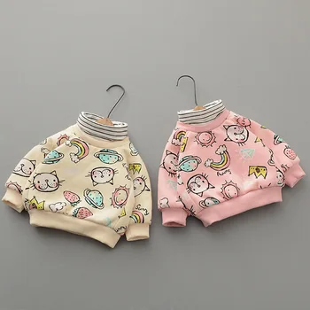

2019 Winter Warm Baby Girls Cartoon Print Turtleneck Thicken Fleece Pullover Sweatshirts Children Kids Hoodies Outerwear Coats