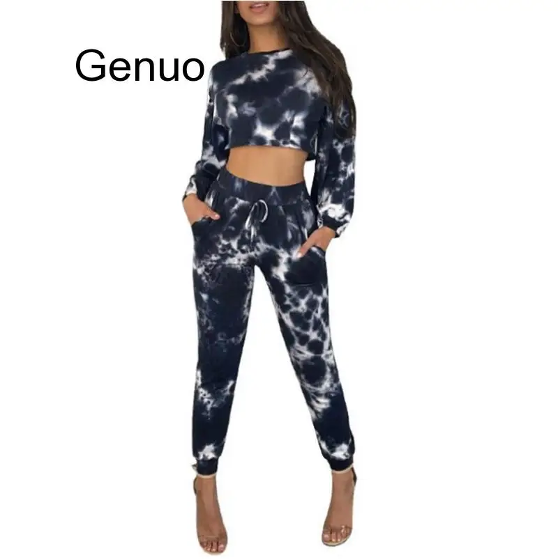 Tracksuit Women Two Pieces Lounge Set Printing Tie Dye Short Hooded And Long Jogging Pants Fashion 2 Piece Sweatsuit 2020 New summer 2 piece shorts set men outfits casual zip polo tracksuit men sweat suit fashion sweatsuit set roupa ensembles pour hommes