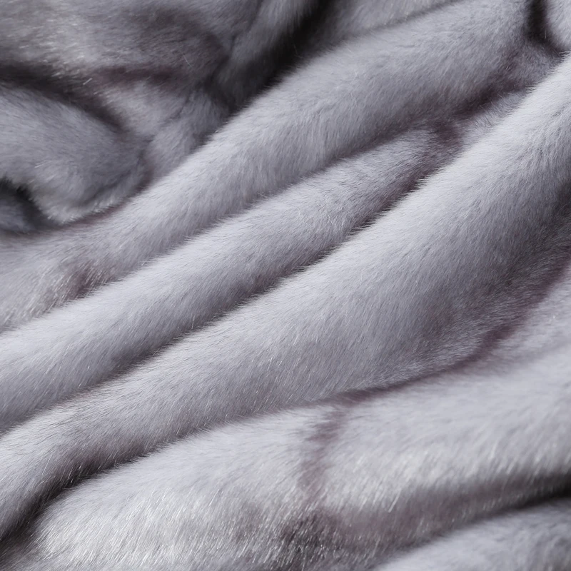 Luxury Women Short Style Faux Fur Coat Winter Thicken Warm Stripe Design Stand Collar Shaggy Fur Jacket Ladies Clothing Gray 3XL