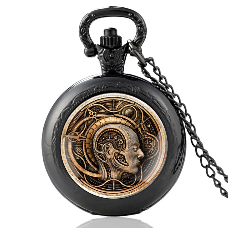 

Vintage Steampunk Skull Design Silver Glass Dome Pocket Watch Men Women Punk Style Pendant Necklace Hours Clock Gifts
