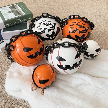 

Funny Pumpkin Designer Bag Women Shoulder Bags 2020 Fashion Round Chain Crossbody Bag Pu Leather Halloween Female Handbag Purses