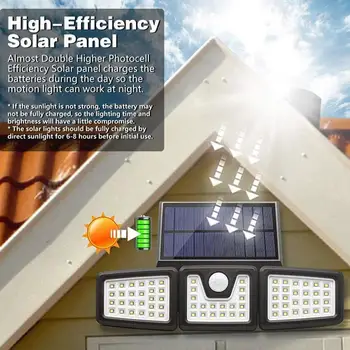 

74LED Drie-Hoofd Zonne Wandlamp Outdoor Motion Sensor Yard Tuin Draaibare Patio Waterdichte Veranda Garage Q1B1