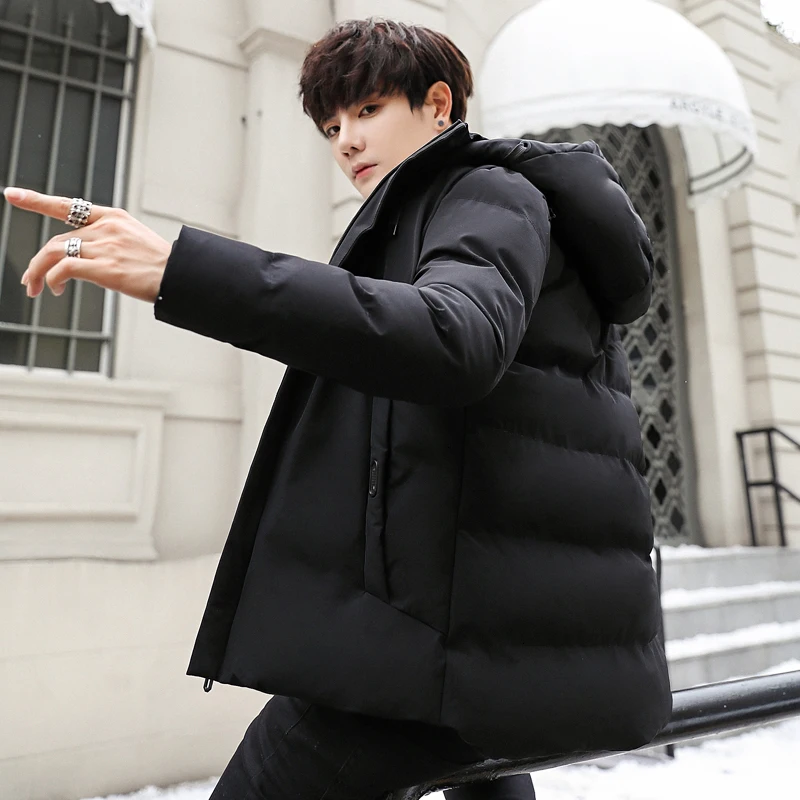 New Winter Jacket Men's Warm Fashion Thick Parka Men Solid Color Casual Hooded Coat Man Wild Loose Cotton Jacket Male Clothes