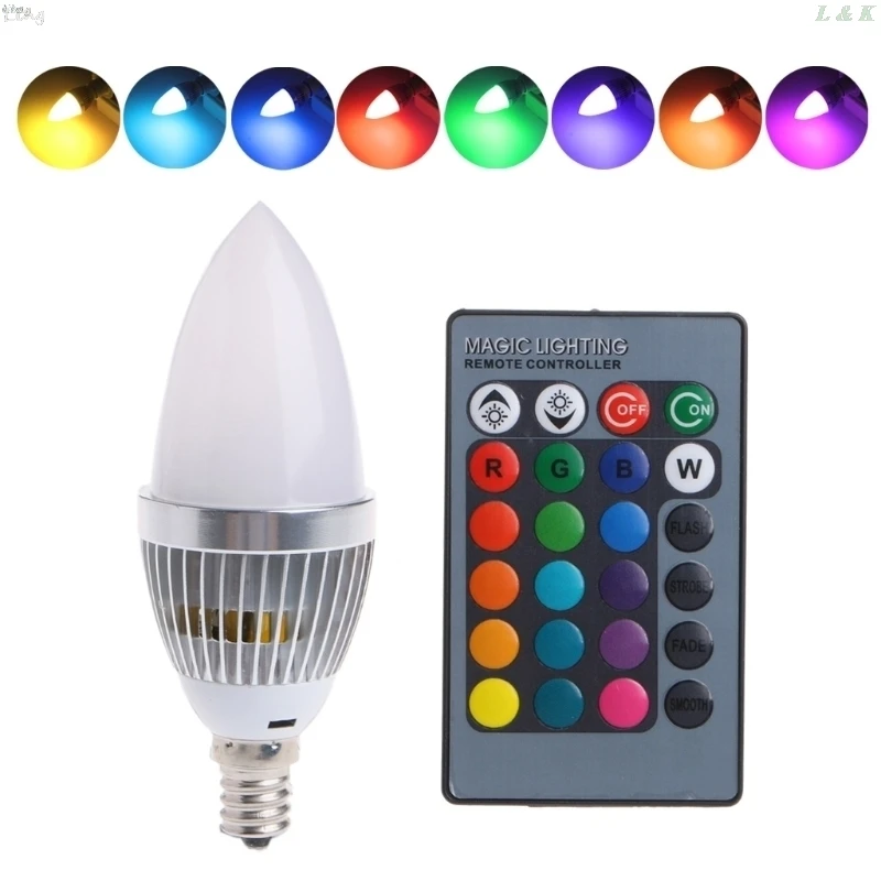 E14/E12 3W RGB светодиодный светильник меняющий цвет лампа с пультом дистанционного
