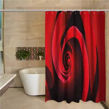 

Rose Odorless Waterproof Shower Curtain Extreme Close Up of Red Rose Bloom Swirled Spiral Petals Beauty in Nature Theme Large