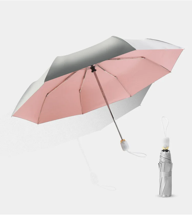Только Jime, автоматический зонт с титановым серебряным покрытием, Одноцветный, защита от солнца, анти-УФ, три складных автоматических зонта