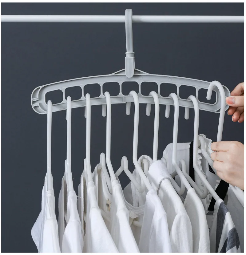 Hanger Clothes Rack Personality Home Multi-Function Nine Hole Hook Magic Hanger 360 Degree Rotation Space Clothes Rack